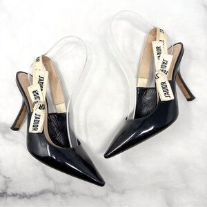 Christian Dior J'Adior Patent Leather Pointed Toe Slingback Pump Heel Black 36.5